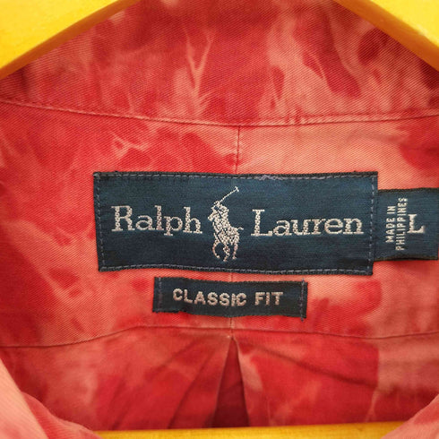 ラルフローレン RALPH LAUREN CLASSIC FIT ポニー刺繍 ブリーチタイダイ柄 ボタンダウン S/S シャツ メンズ import:L